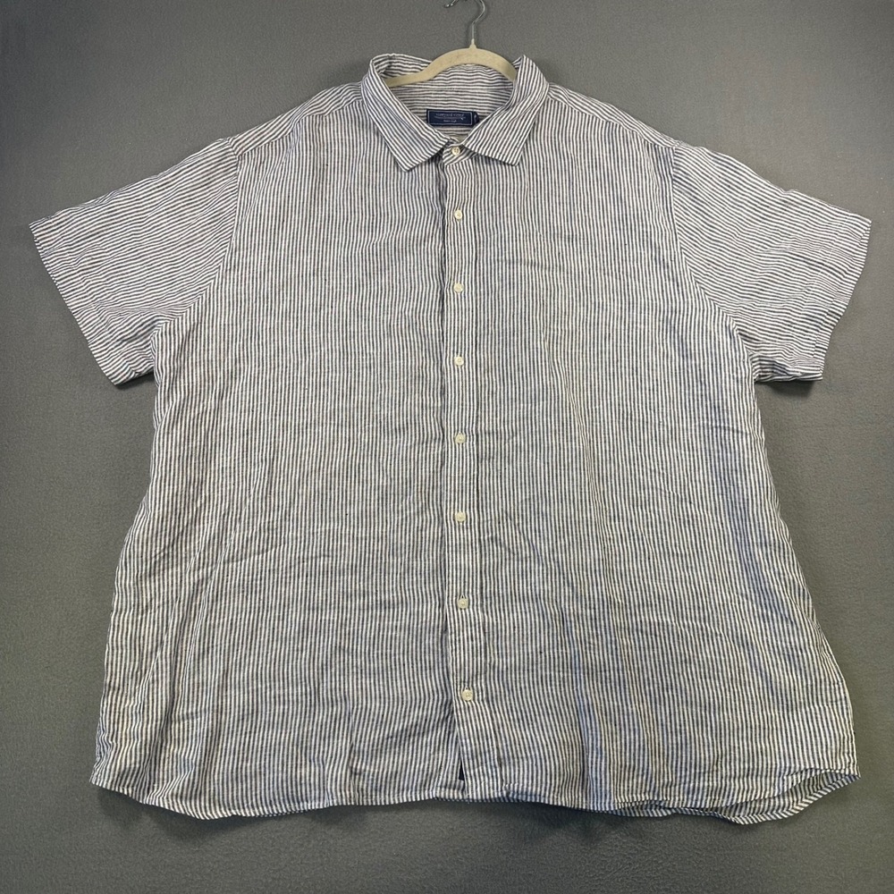 Vineyard Vines Mens 3XB Blue White Striped Short Sleeve Linen Shirt 1W012308
